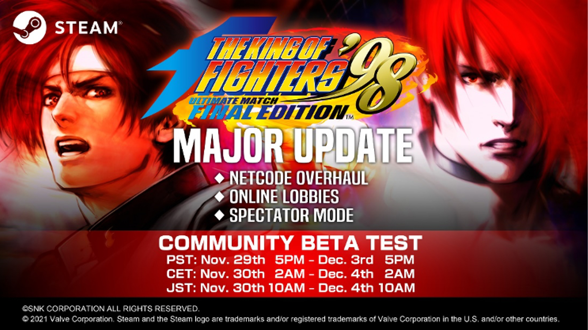 KOF '98 UM FINAL EDITION receives major update for rollback netcode,  lobbies, and spectating mode on Steam! : r/Fighters