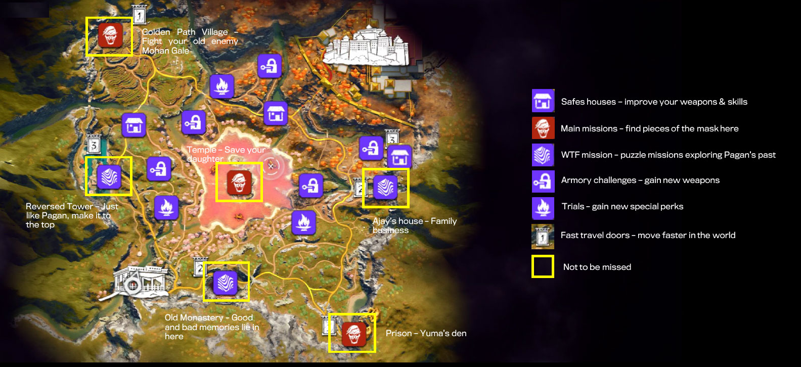 Far Cry 6 Pagan: Control — World map, safe houses, and fast travel points